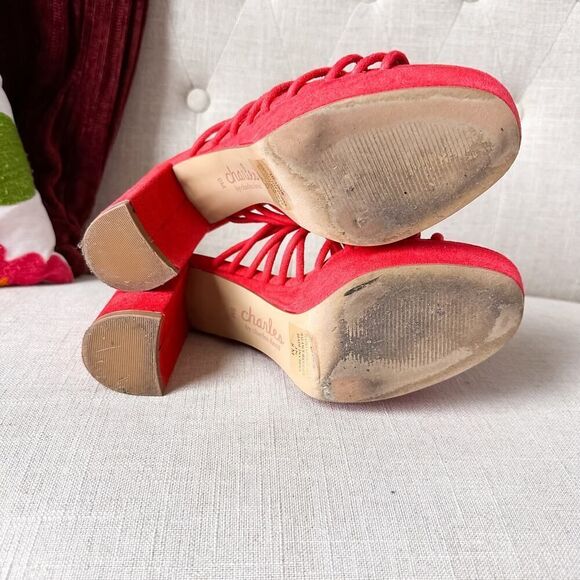 Charles by Charles David Red Strappy Mules Platform Block Heel Size 8 - Picture 5 of 12